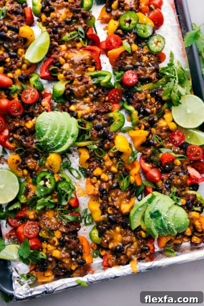 Healthy ground beef recipes: Bell Pepper Nachos, featuring seasoned ground beef on crisp bell pepper wedges, topped with melted cheddar cheese.