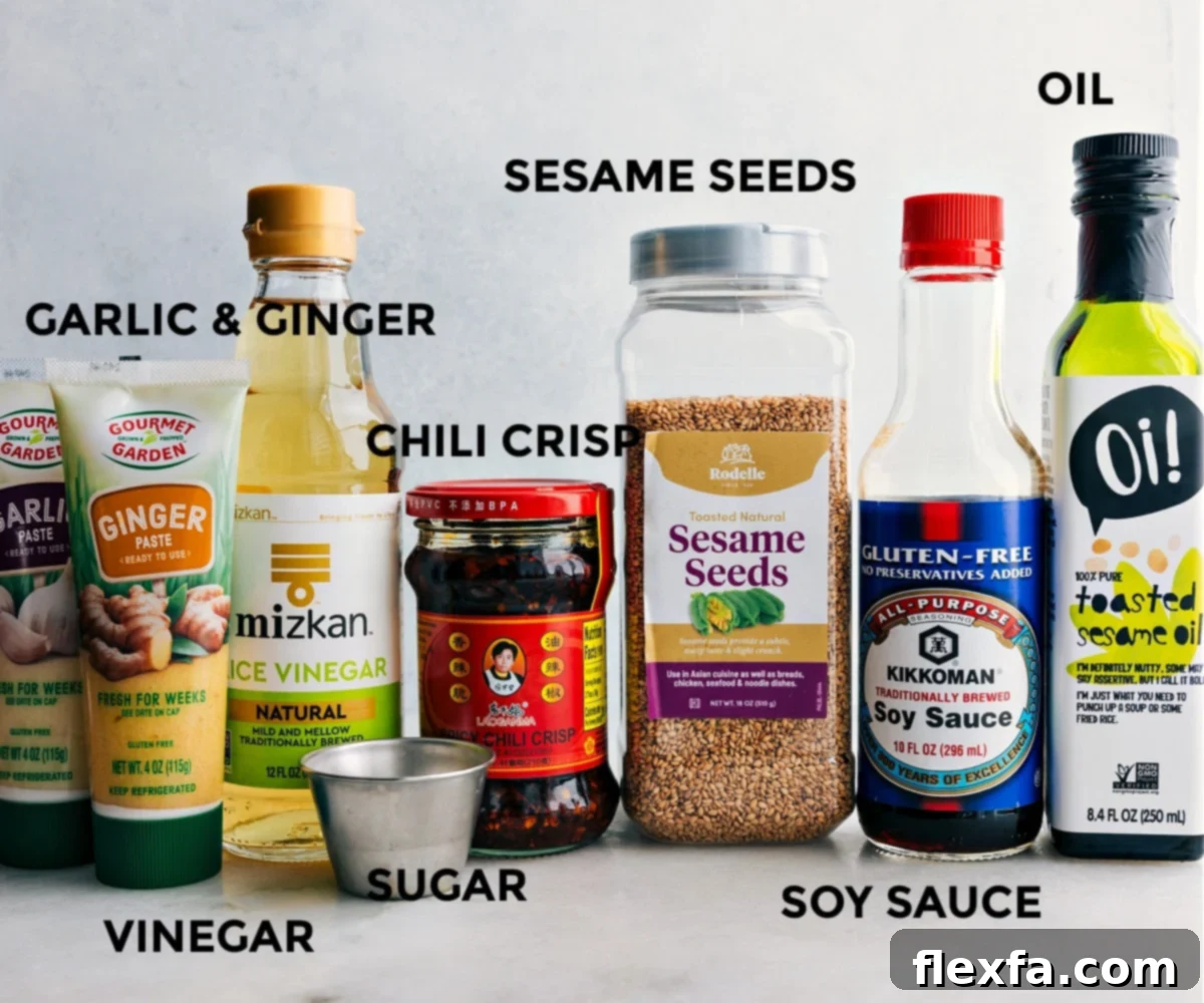 All the fresh ingredients for the Asian-inspired dressing, prepped and arranged for easy mixing of the best cucumber salad.