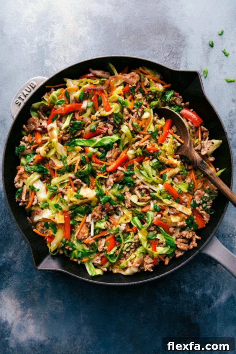 A beautifully plated Egg Roll in a Bowl, showcasing all its delicious components ready to be enjoyed.