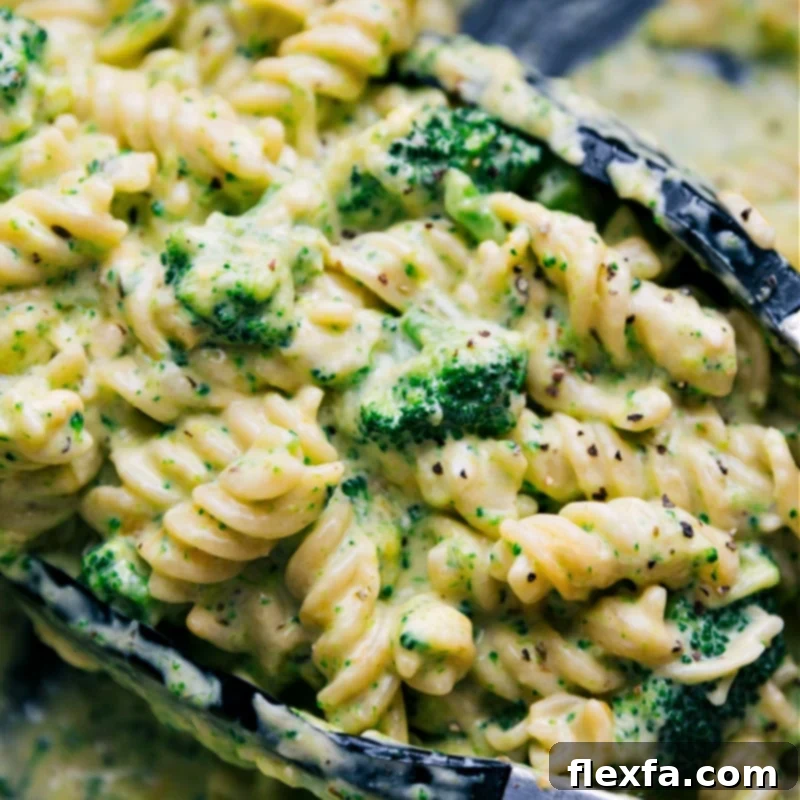 Freshly made broccoli pasta in a serving pot, vibrant and ready to be enjoyed.