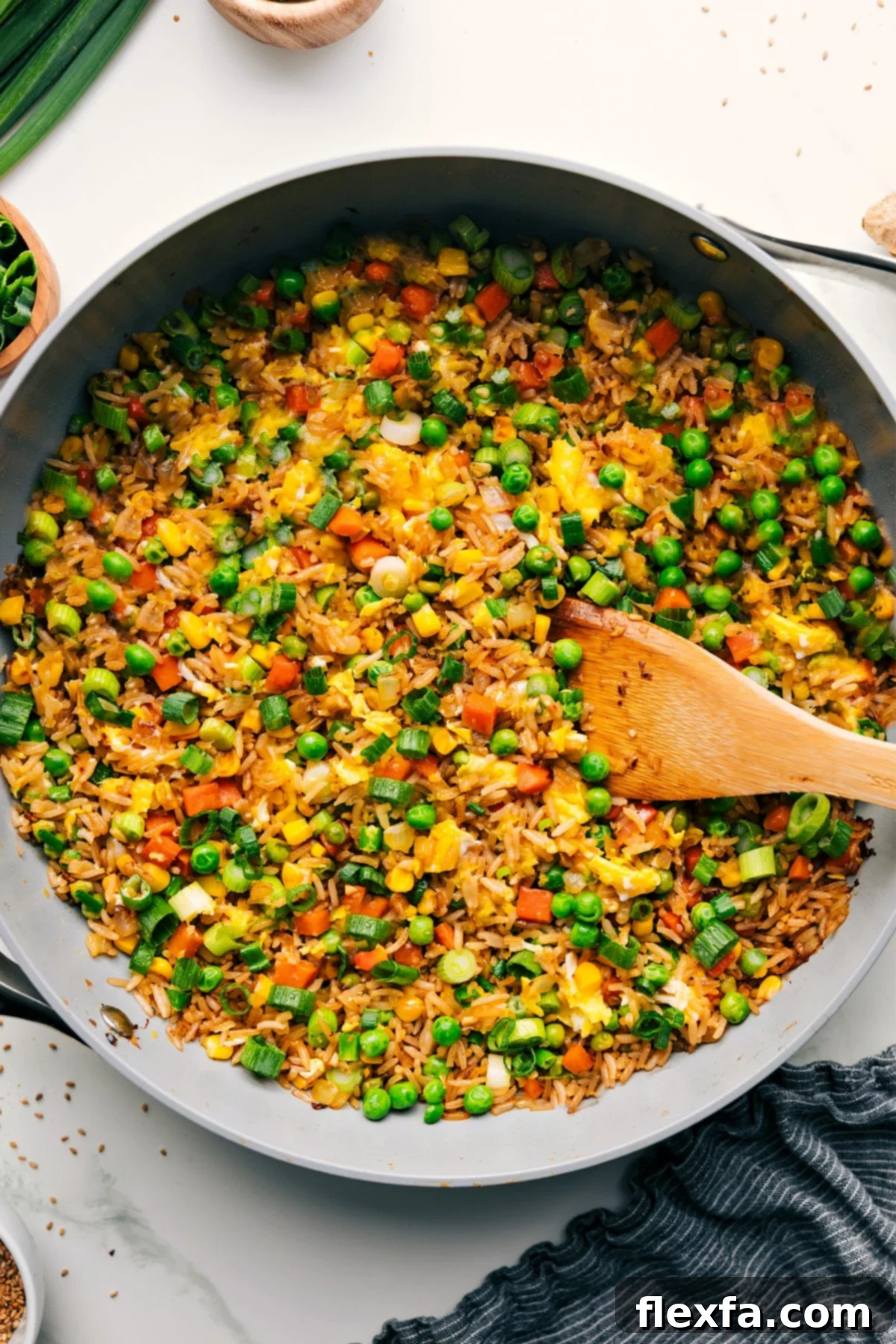 Delicious fried rice, freshly prepared and still in the pot, ready to be served and enjoyed.