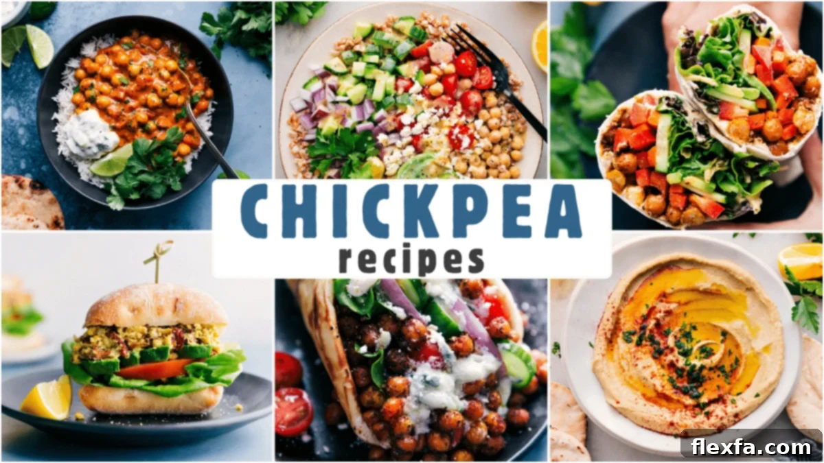 A vibrant collage of various chickpea recipes, showcasing their versatility in salads, curries, and sandwiches. Perfect for inspiring healthy and easy meals.