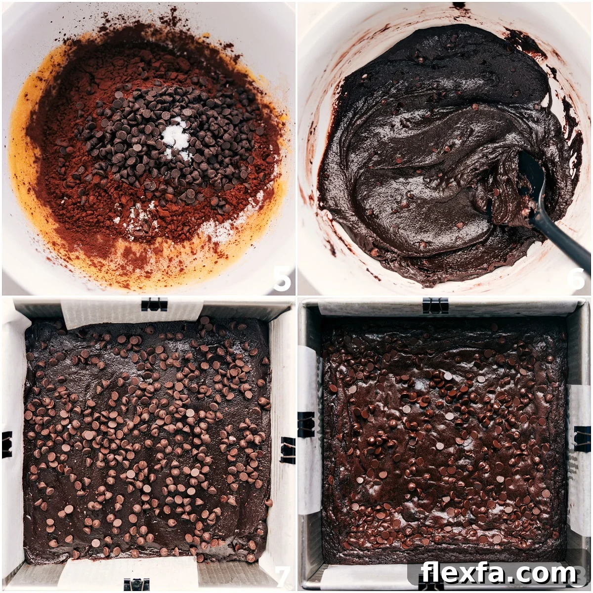 Dry ingredients added to wet ingredients, mixed together, and poured into a pan for this Cosmic Brownies Recipe.