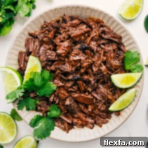 A bowl of freshly made barbacoa beef