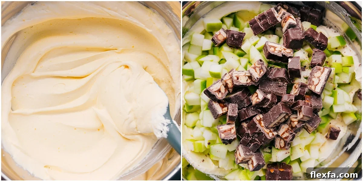 Jello cream layer being whipped together in a bowl before adding remaining ingredients