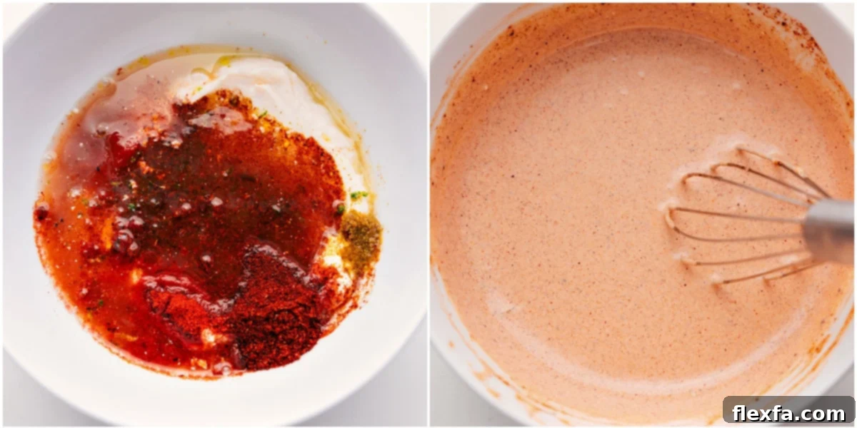 A bowl of creamy, zesty homemade chili-lime dressing, whisked and ready to top the taco salad.