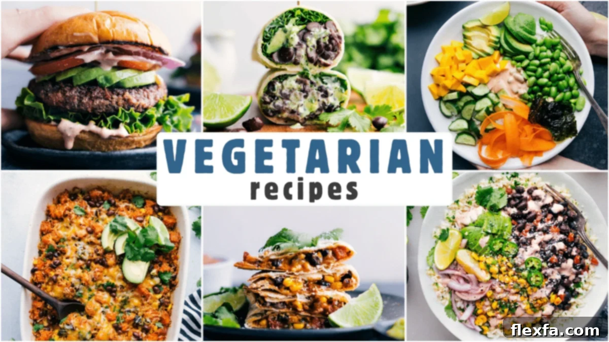 A collection of delicious and easy vegetarian recipes ready for dinner.