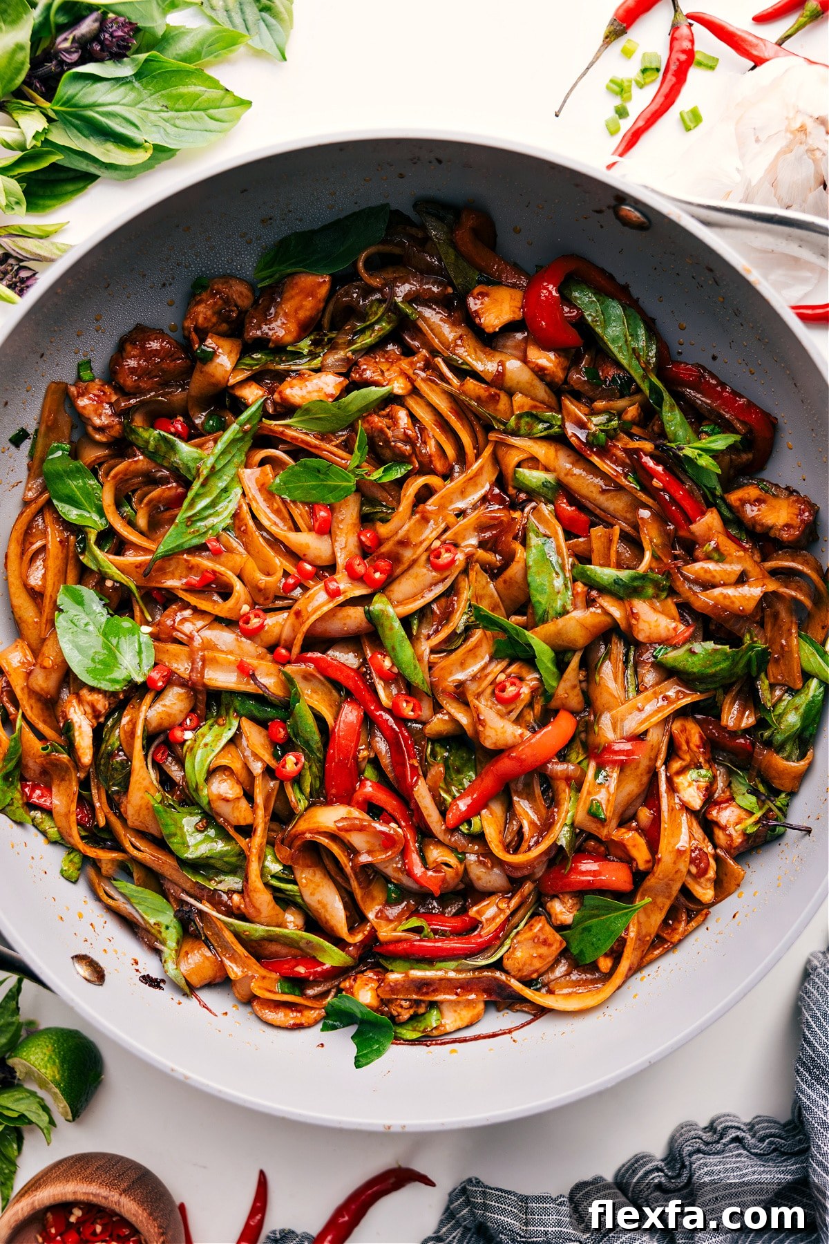 Thai Drunken Noodles in the pot ready to be enjoyed.