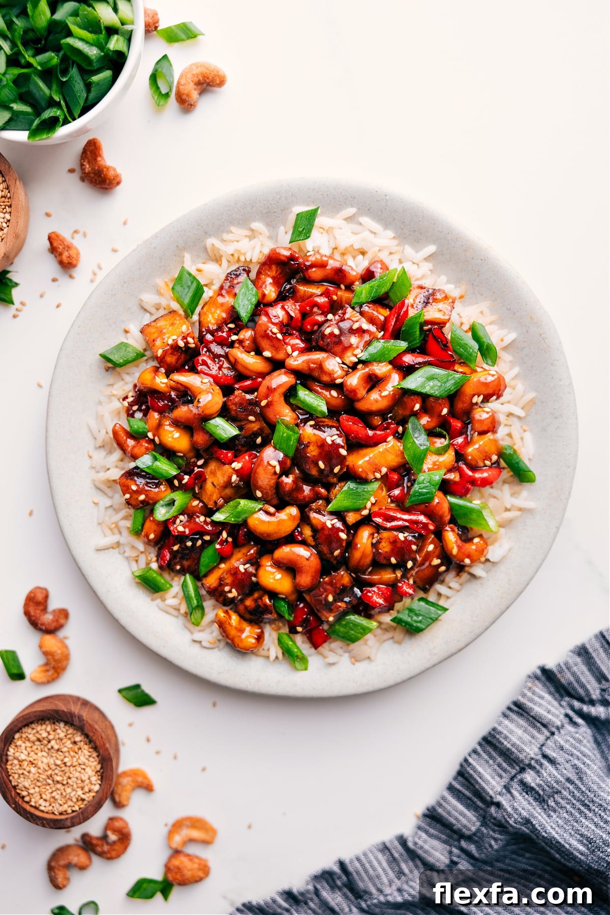 Cashew chicken over rice.