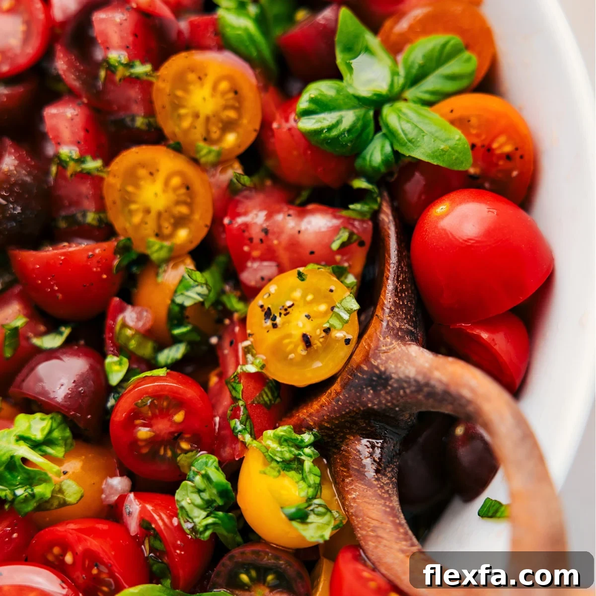 The fresh cherry tomato salad all tossed together and ready to be served.