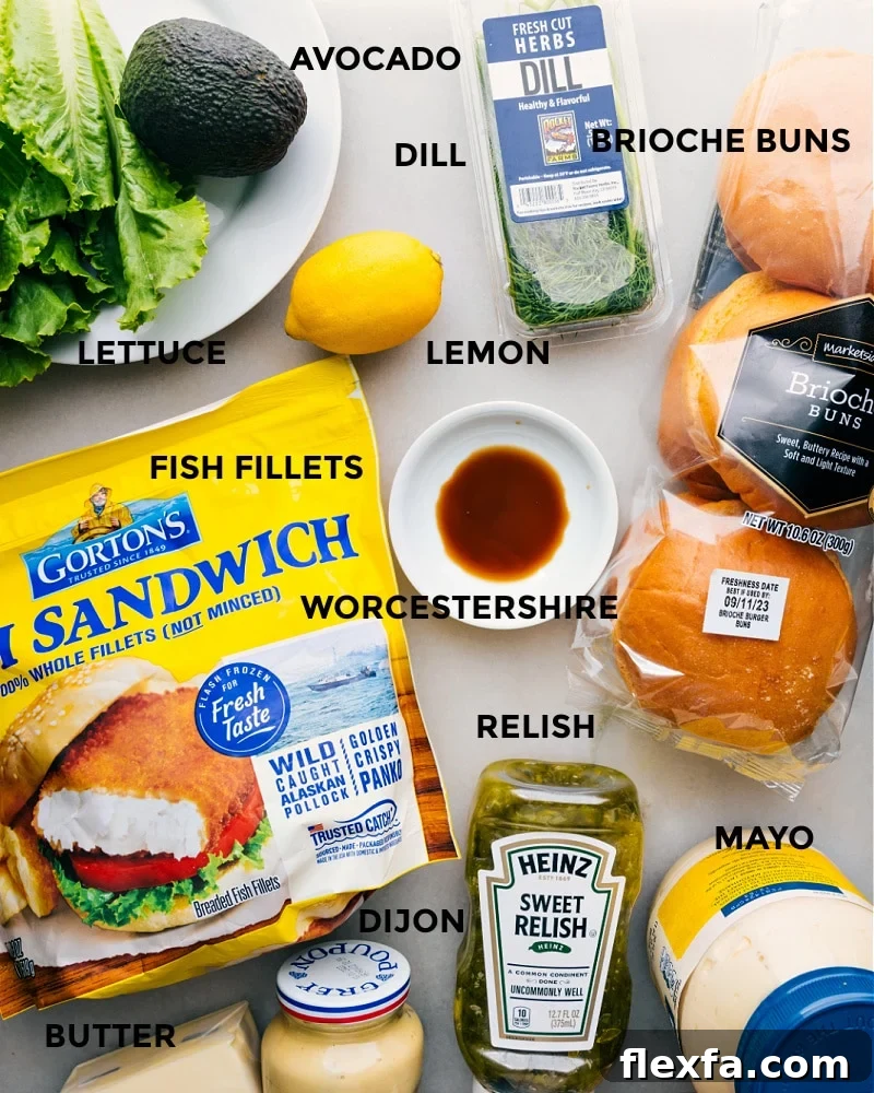 Ingredient shot: all the elements for this Fish Sandwich recipe