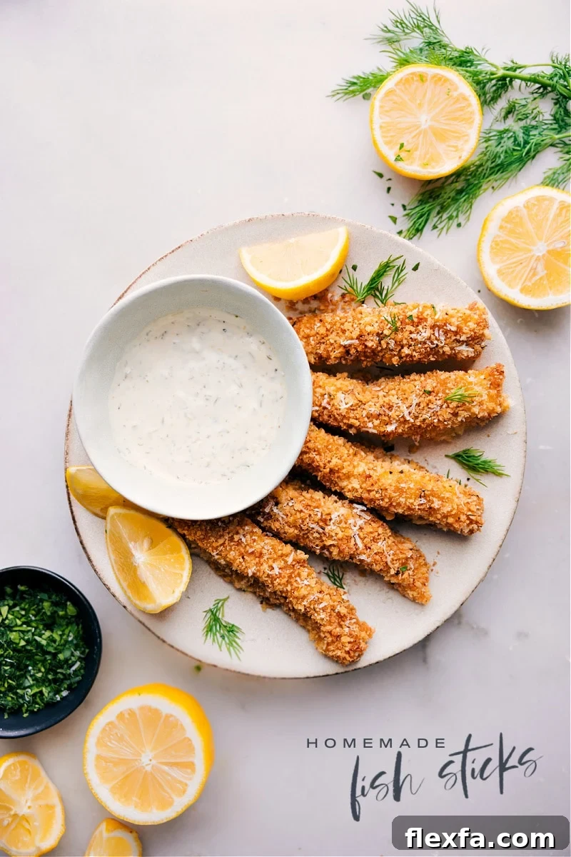Overhead image of the homemade fish sticks