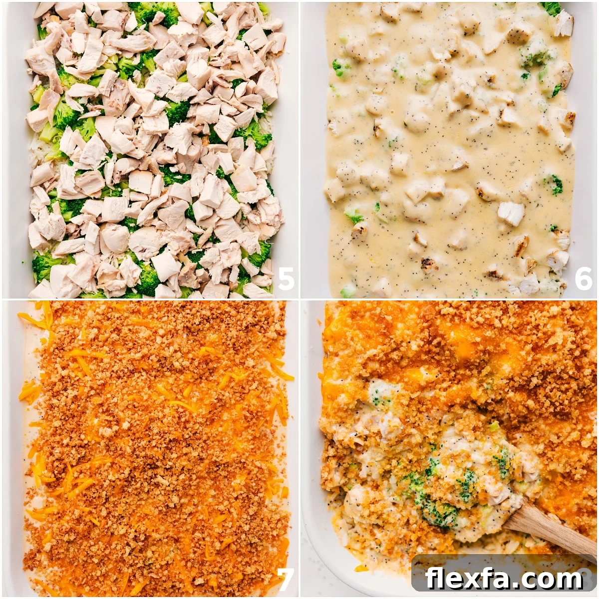 Chicken and cream sauce added to the pan, topped with panko, and baked until golden for Poppy Seed Chicken Casserole.