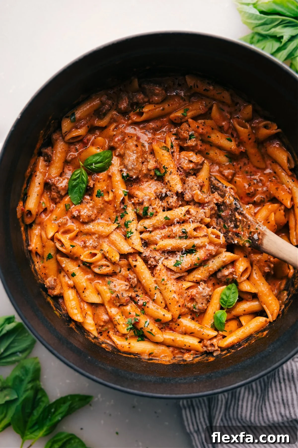 Penne Pasta with Italian Sausage in the Pot.
