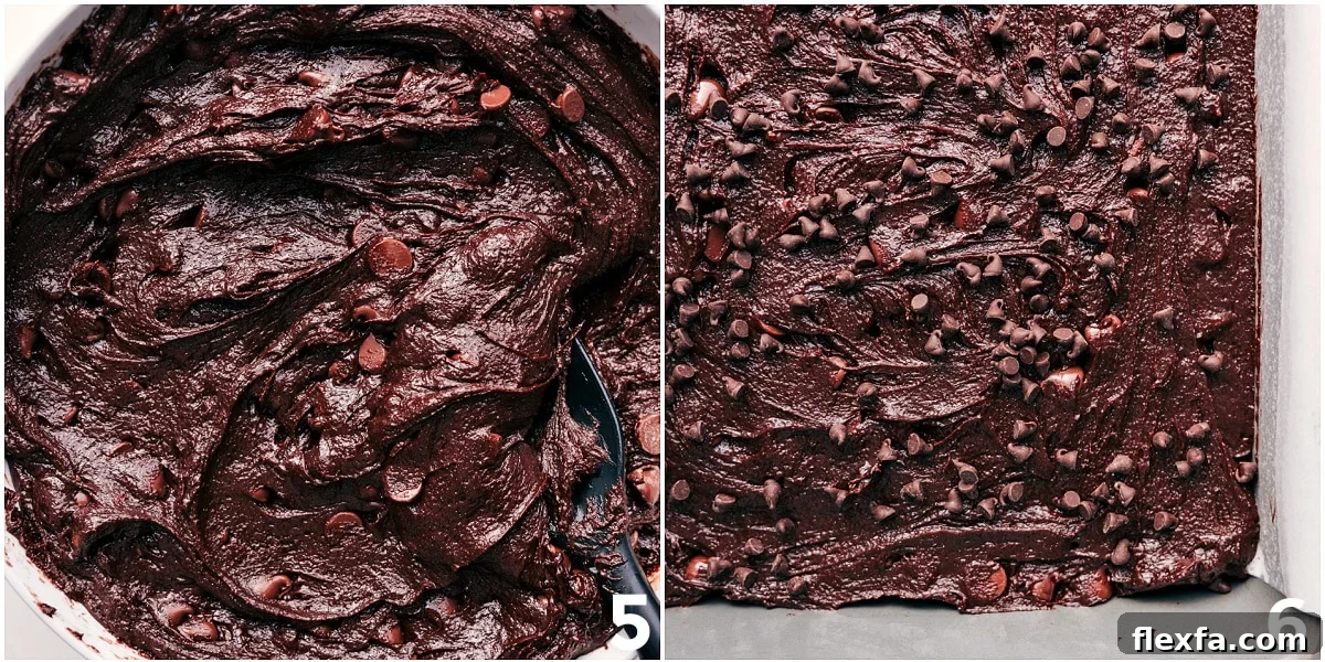 The batter spread into a pan to bake up.