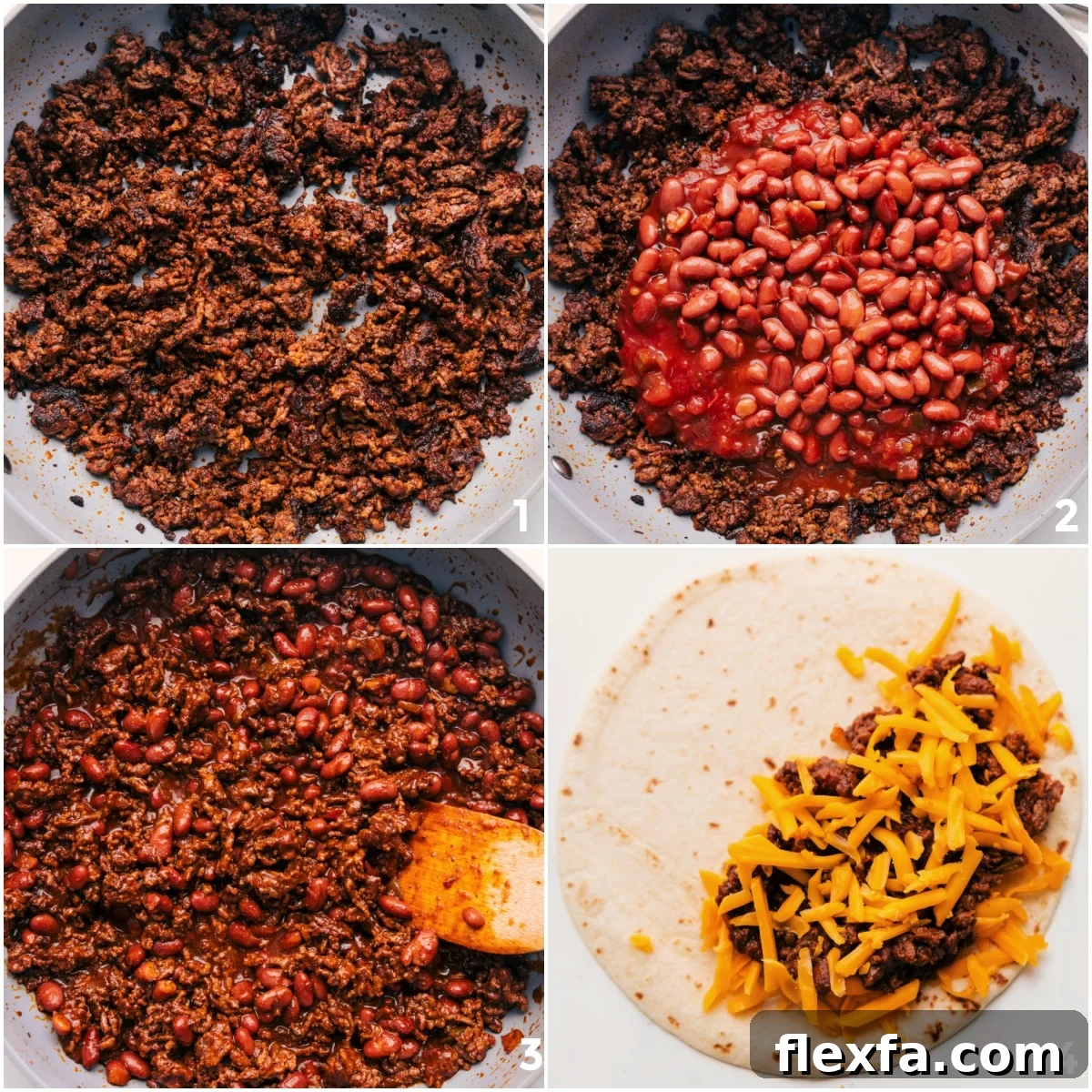 Making the ground beef and then adding it into the crispy beef tacos along with cheese.