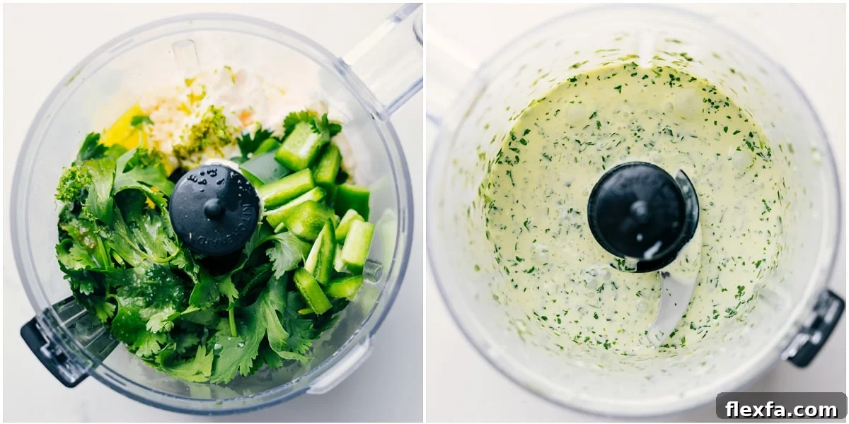 The Aji verde being made in a food processor.