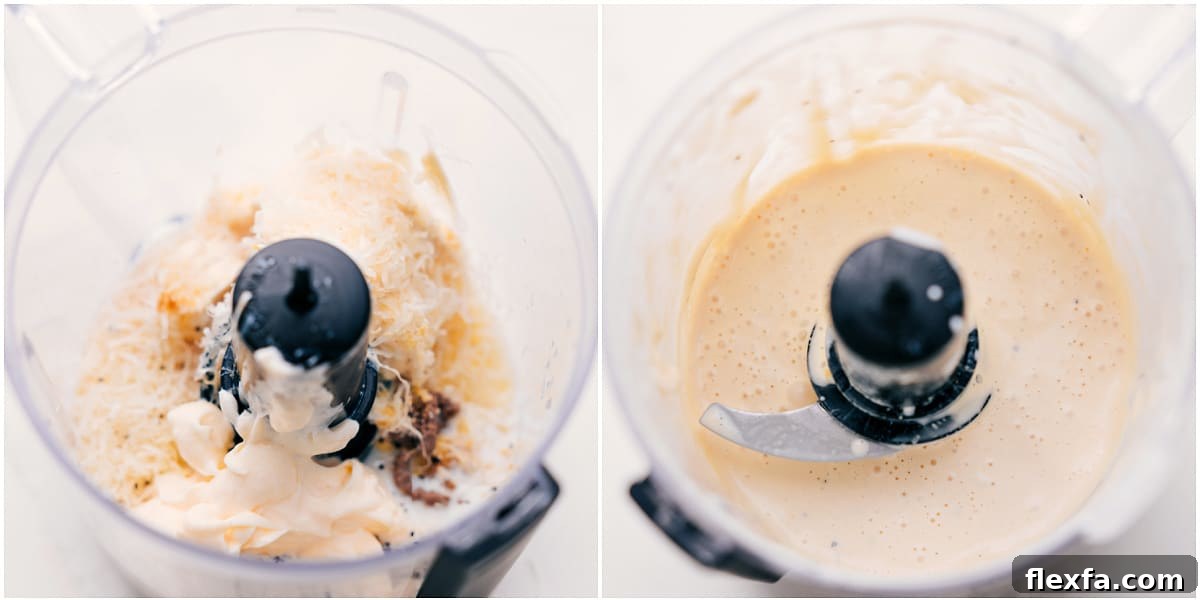 All the ingredients for this dressing added to a food processor to make the best dressing to top this dish.
