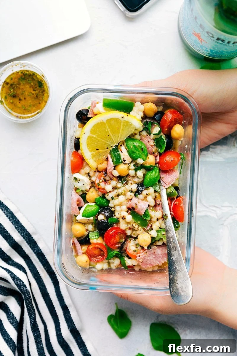 Italian couscous salad with fresh vegetables, one of the Best Recipes for Meal Prep.