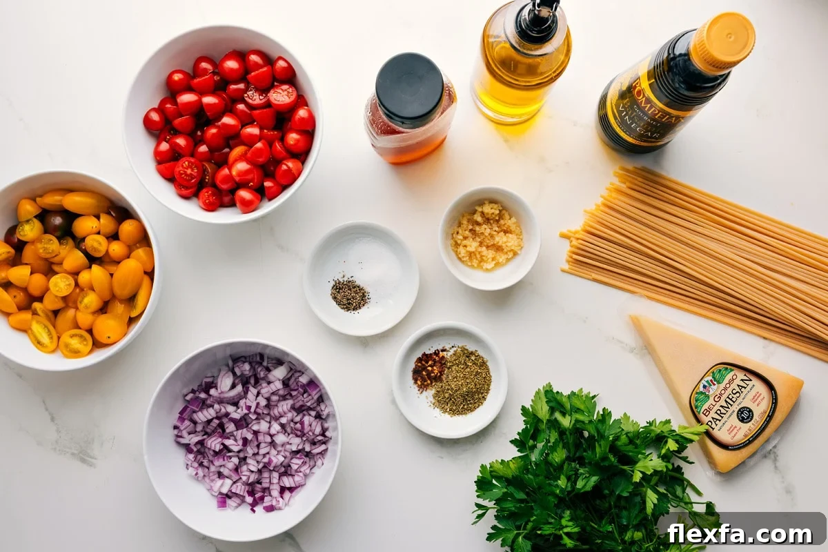 Skillet of cherry tomato pasta