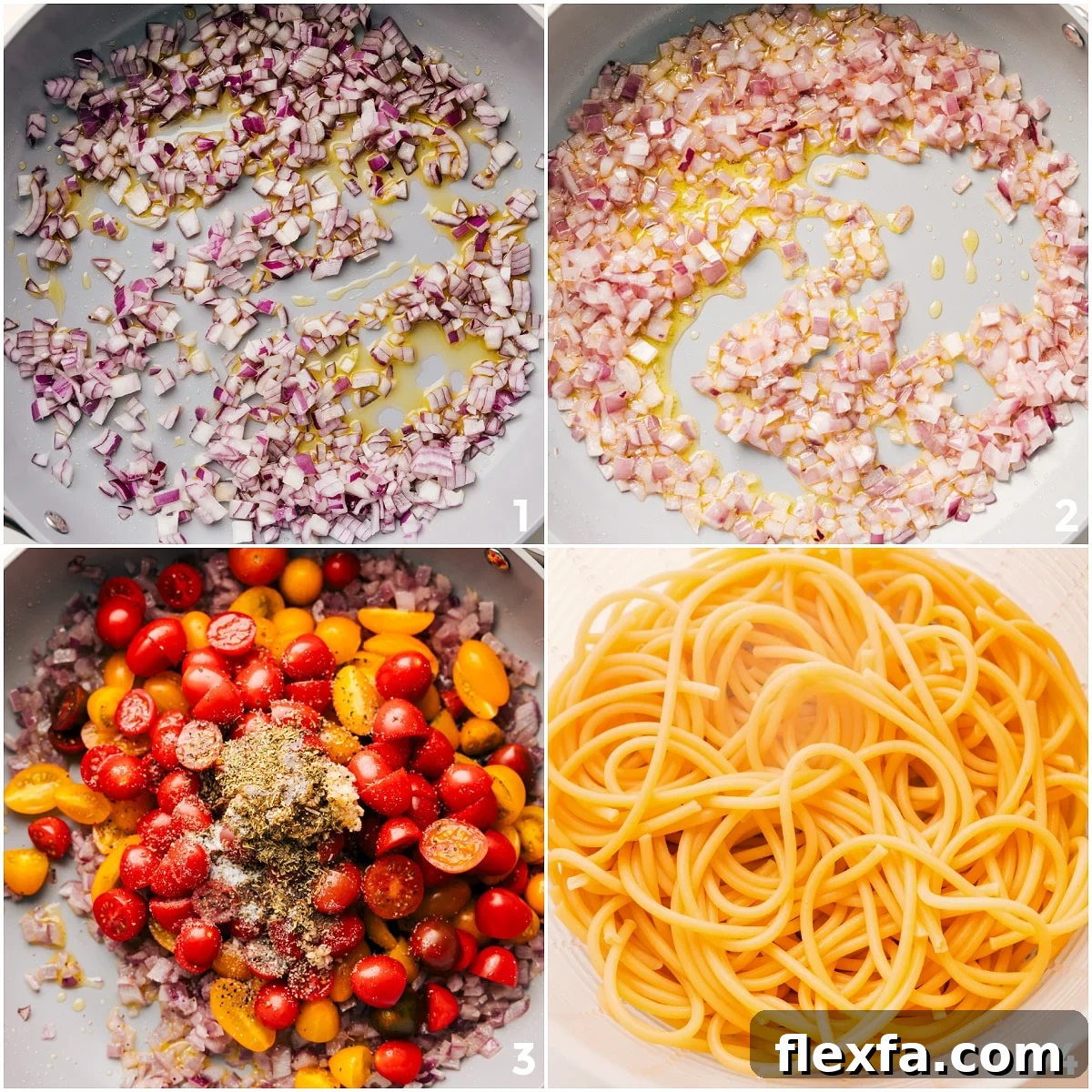 Pasta tossed with tomatoes and basil