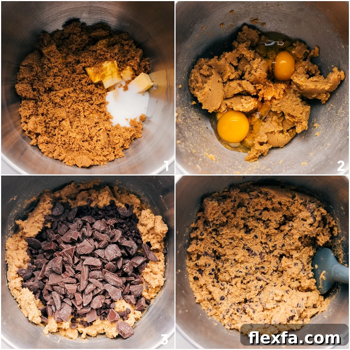 Mixing the dough by creaming together the butter and sugar, adding the eggs and dry ingredients, then folding in the mix-ins for these Kitchen Sink Cookies.