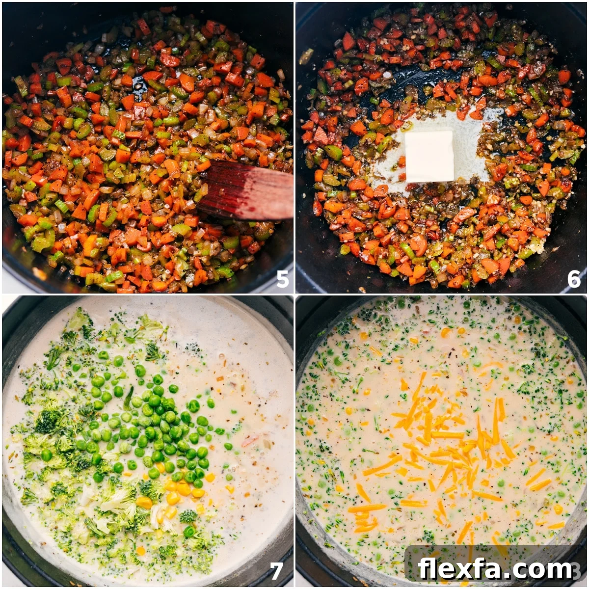 Butter added to the vegetables, followed by the creamy sauce, then everything cooked together for a rich and creamy meal.