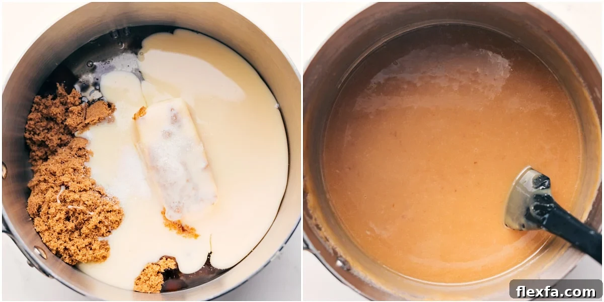Homemade Caramel Sauce Recipe: Smooth, Pourable Topping 5 Combining all the ingredients in this easy caramel sauce recipe in a pot and melting together.