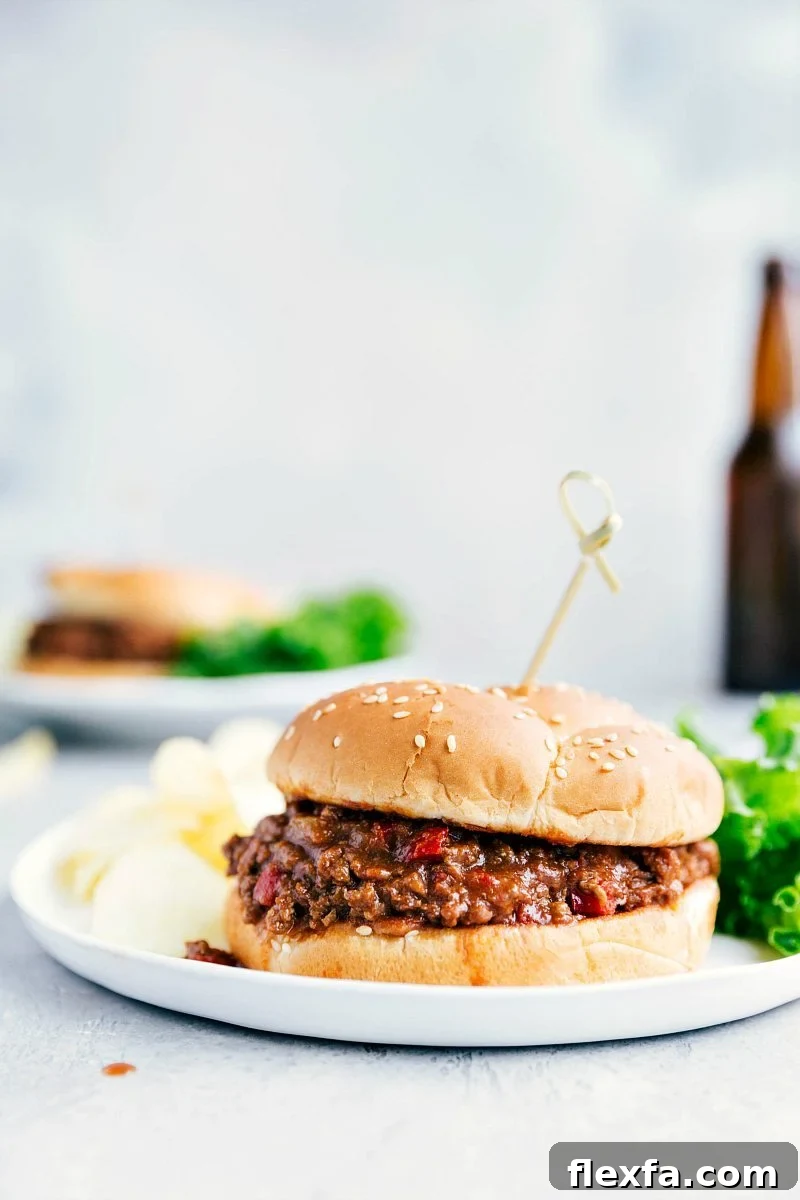 Crockpot sloppy joes on a bun with chips on the side.