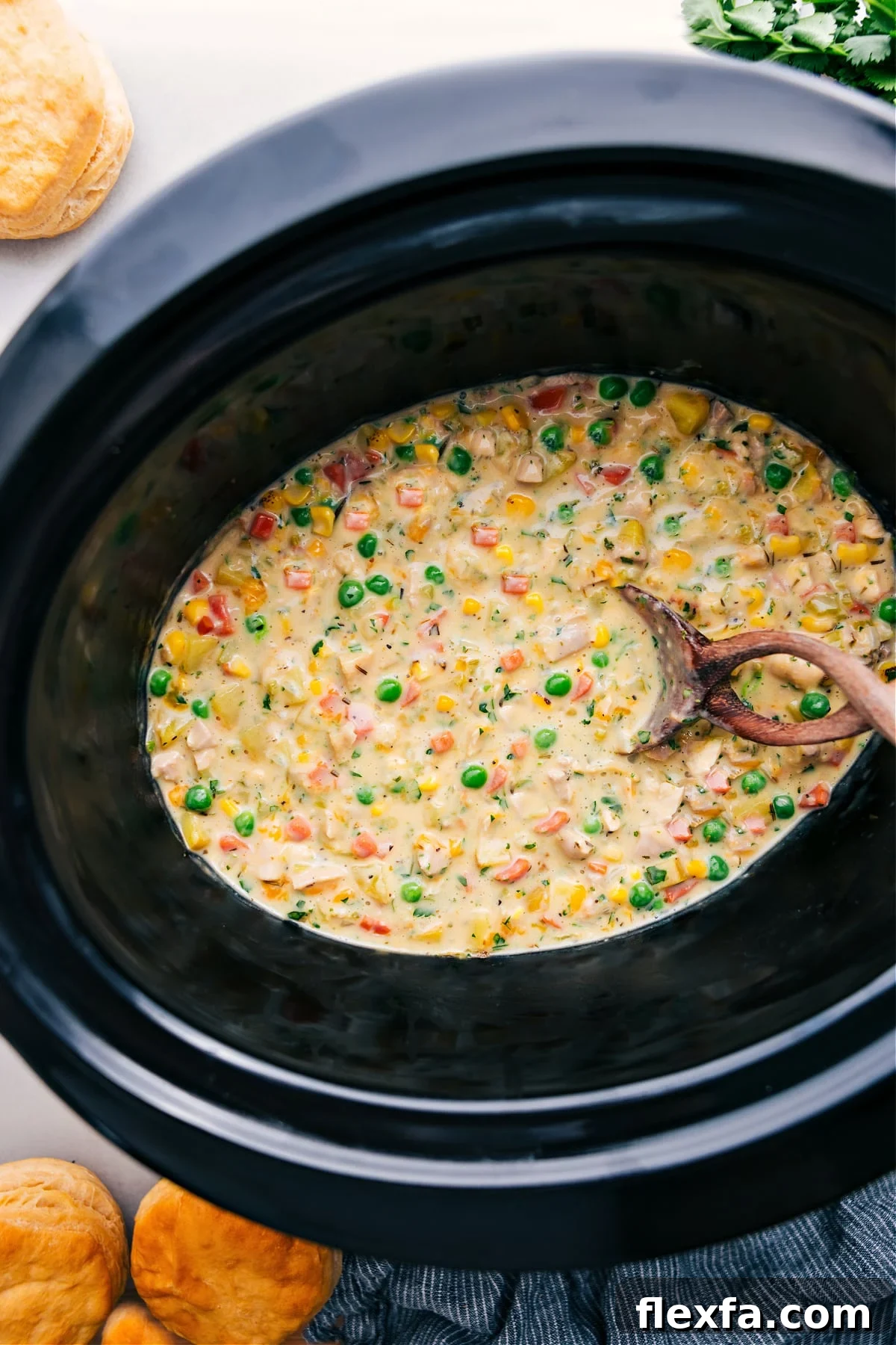 Easy crockpot meals featuring creamy chicken pot pie with tender chicken and hearty vegetables.