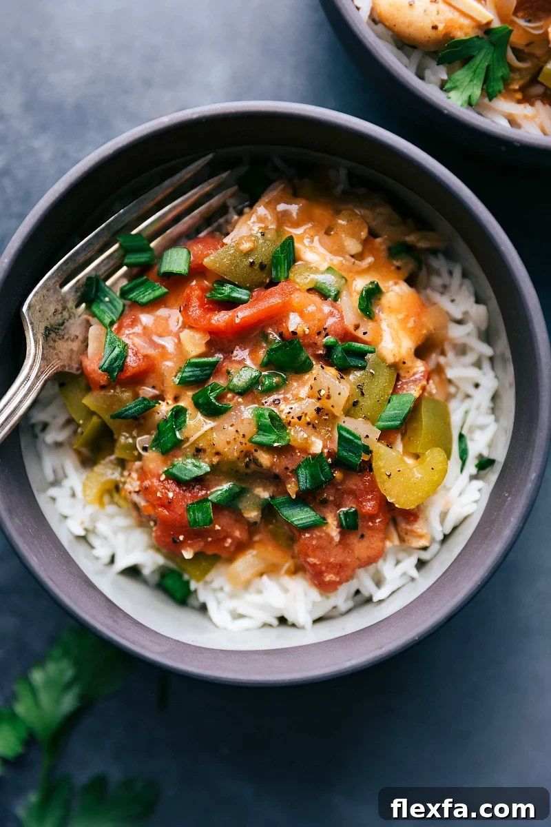 Easy crockpot meals featuring Cajun chicken with tender vegetables and a flavorful broth served over rice.