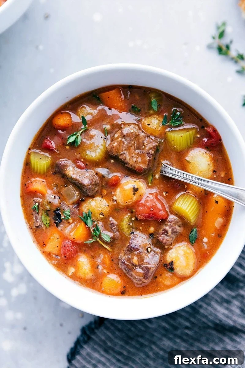 Slow cooker beef stew with gnocchi instead of potatoes.