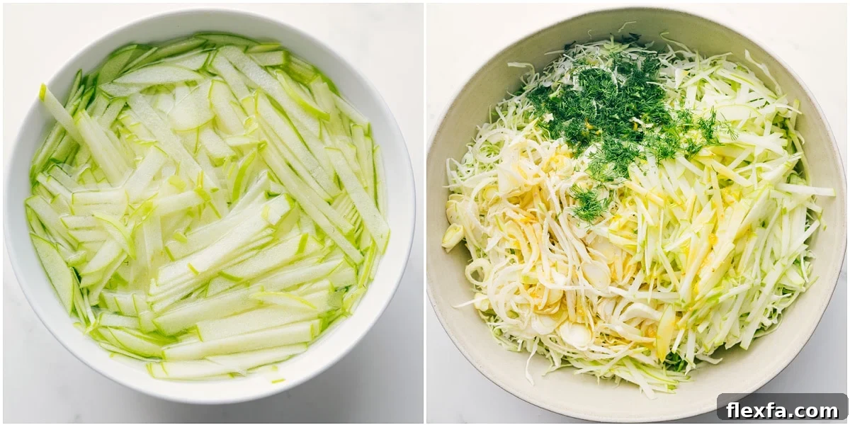 Soaking the apples and then combining all the ingredients for this recipe in a large bowl.