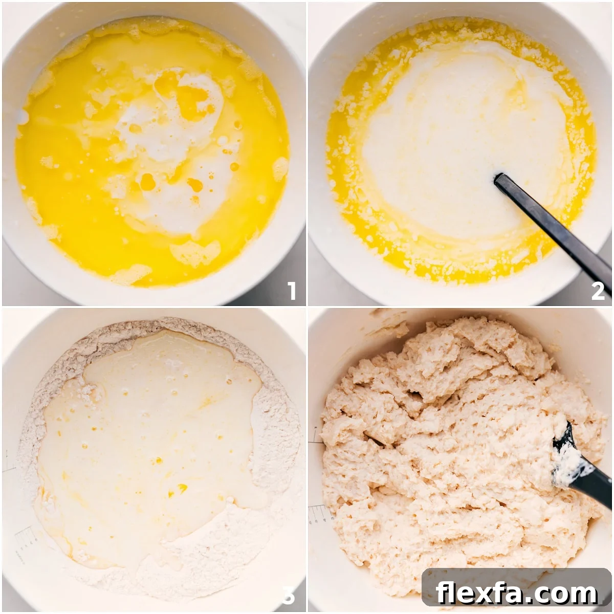 How to Make Fluffy Southern Drop Biscuits 5 Melted butter mixed with buttermilk, then combined with the dry ingredients for this Drop Biscuit Recipe.